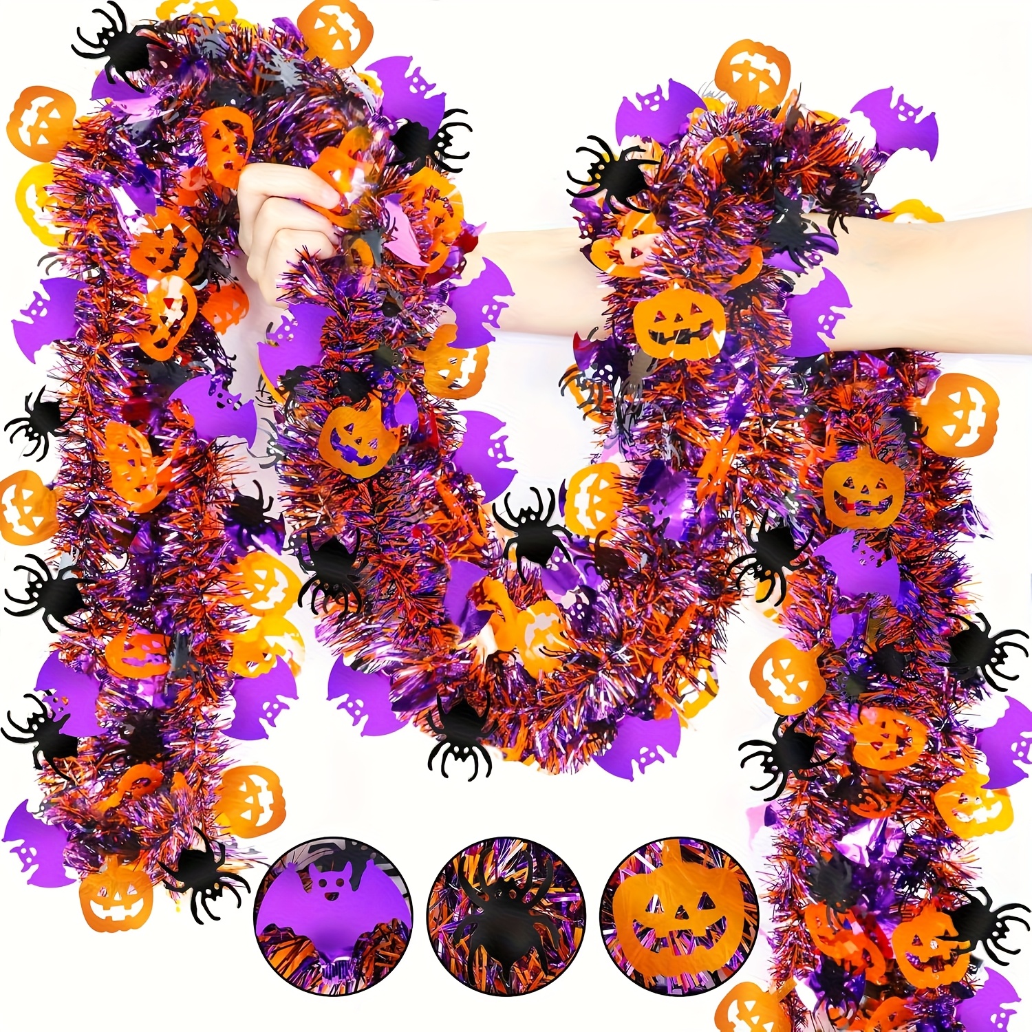 Tinsel Garland Decoration - 2Pcs 2m Halloween Tinsel Garland with