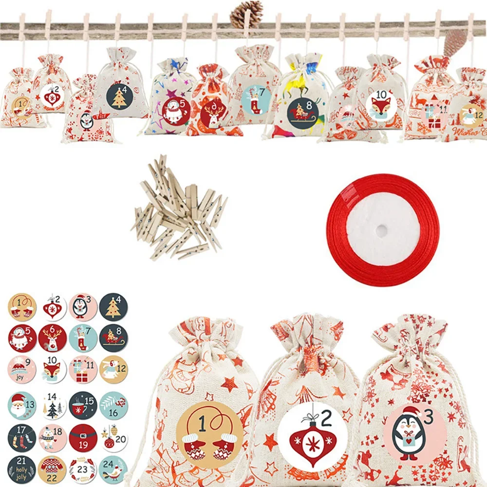 Advent Calendar Gift - Runtowo 24pcs Linen Christmas Decoration Set,